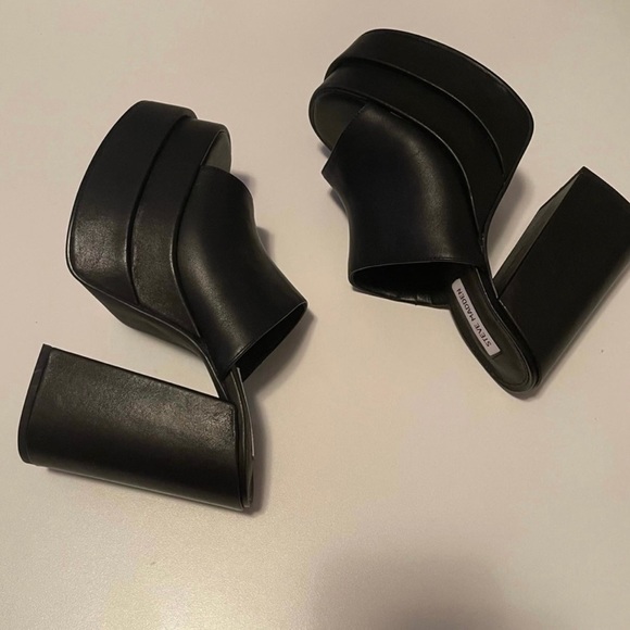 Black Steve Madden Leather Cagey Platform Sandals Size 10 - Picture 10 of 13